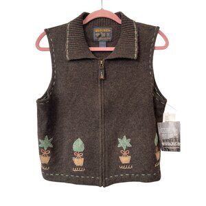 Vintage 90s Woolrich Vintage Sweater Vest Small Embroidered Potted Plants NEW